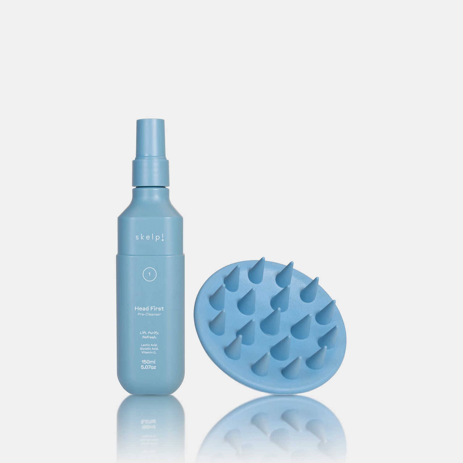 Happy Scalp Bundle product shot with pre-cleanser and scalp brush